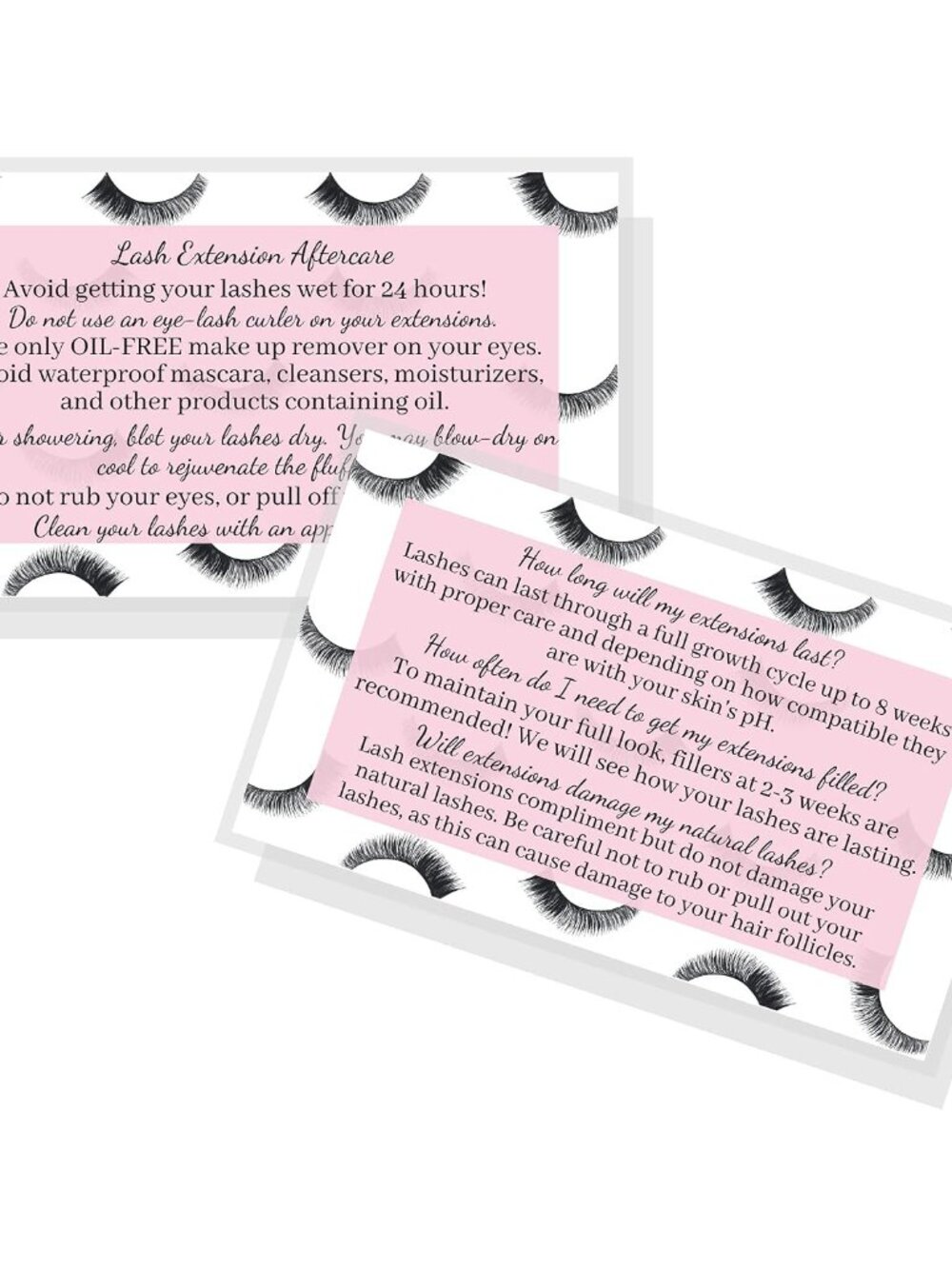 Lash Extension Aftercare Cards | 50 Pack | Eyelash Extension Supplies | Lash Pri